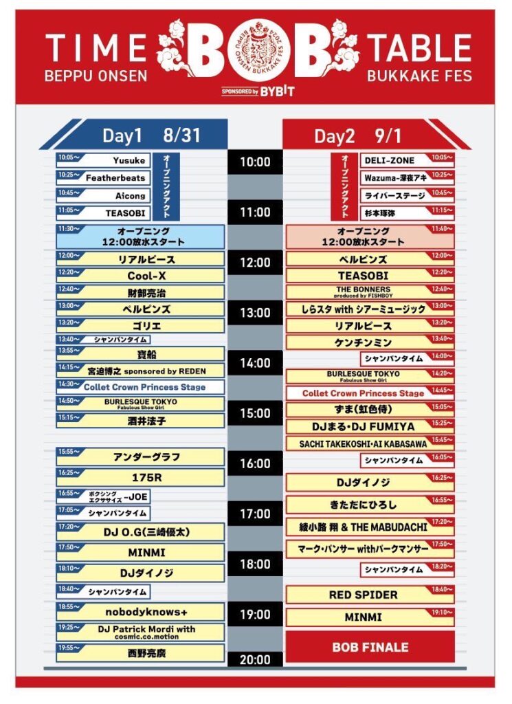 別府温泉ぶっかけフェス「BOB2024」　MINMI　タイムテーブル